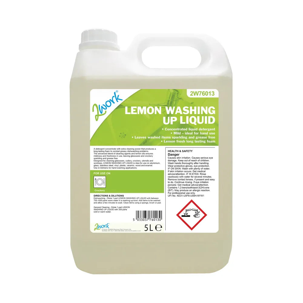2Work Washing Up Liquid Lemon 5 Litre 2W76013
