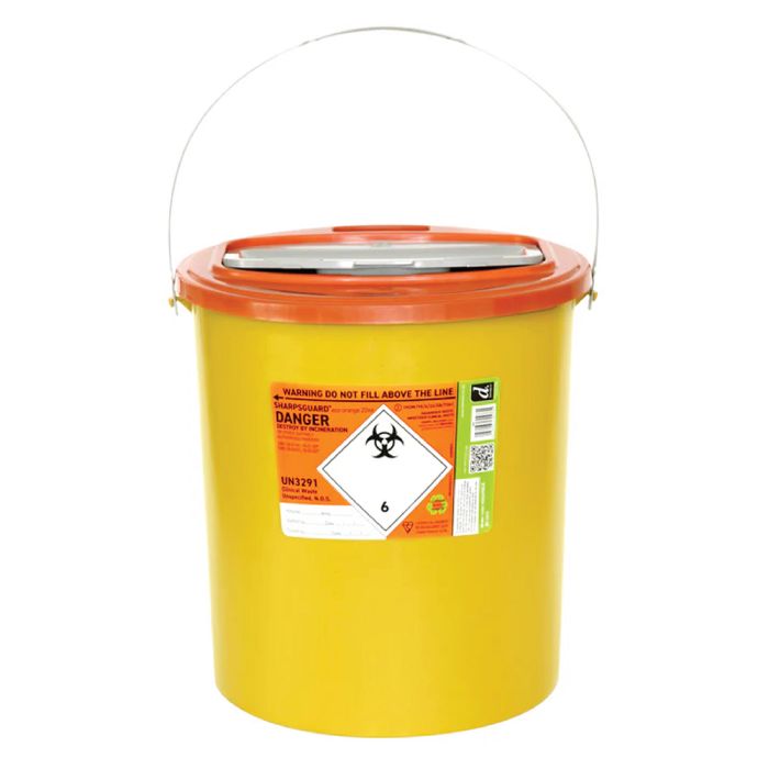 Sharpsguard Round Sharps Bin Orange Lid 22L