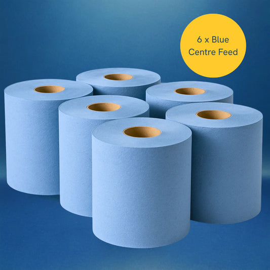 2-Ply Blue Centre Feed Rolls | 18 Pack 50m (250 Sheets Per Roll)