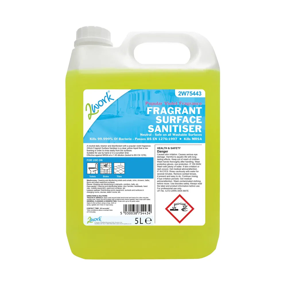 2Work Bactericidal Cleaner Disinfectant Deodoriser Lemon 5 Litre 2W85444