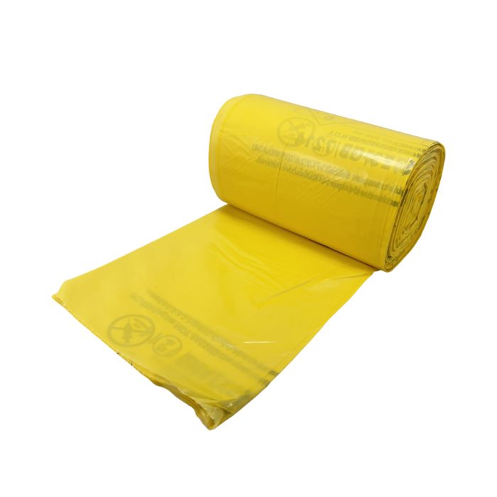 Yellow Clinical Waste Sacks on a Roll ‑ Medium Duty x 500 sacks