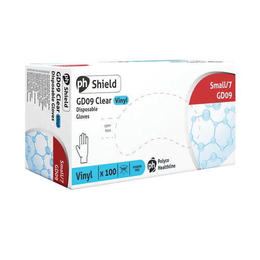 Shield Vinyl Powder-Free Gloves Small Clear (Pack of 100) GD09 - S