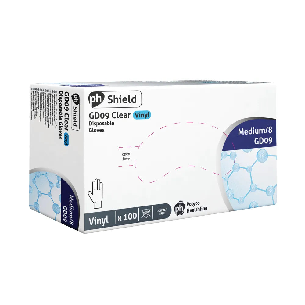 Shield Powder-Free Vinyl Gloves Medium Clear (Pack of 100) GD09 - M