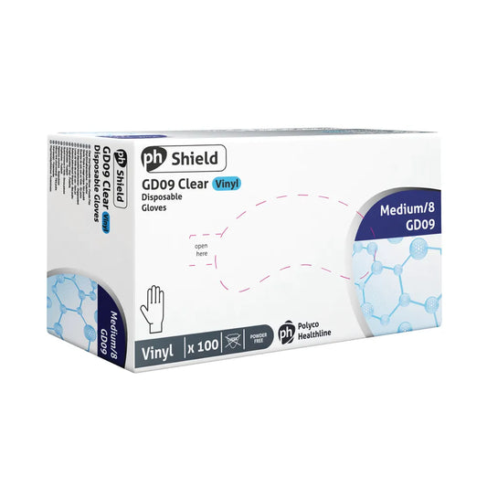Shield Powder-Free Vinyl Gloves Medium Clear (Pack of 100) GD09 - M