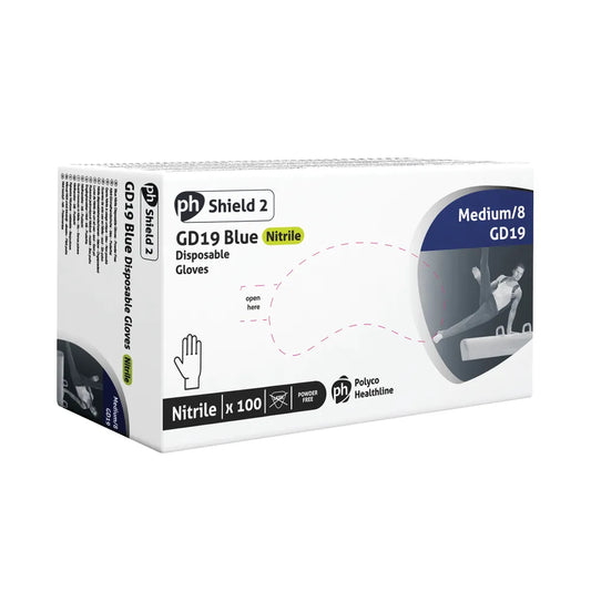 Shield Powder-Free Nitrile Gloves Medium Blue (100 Pack) GD19