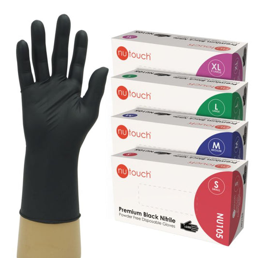 Nutouch Premium Black Nitrile Powder Free Disposable Glove - Box of 100