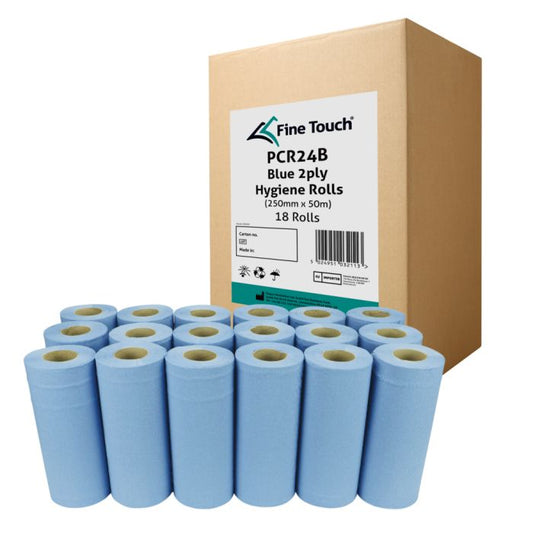 Fine Touch PCR24B 2ply Blue Wiper Roll - Case of 18