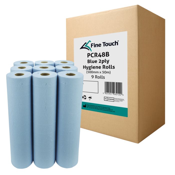Fine Touch PCR48B Blue 2ply Couch Roll - Case of 9