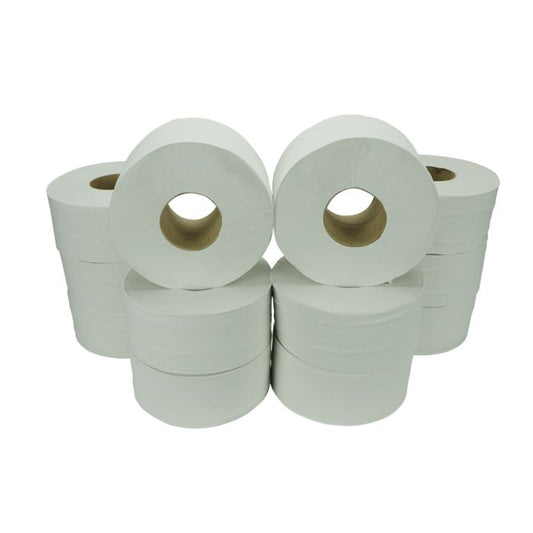 Essentials Mini Jumbo 2 ply Toilet Rolls 200m ‑ 3" core ‑ Case of 12