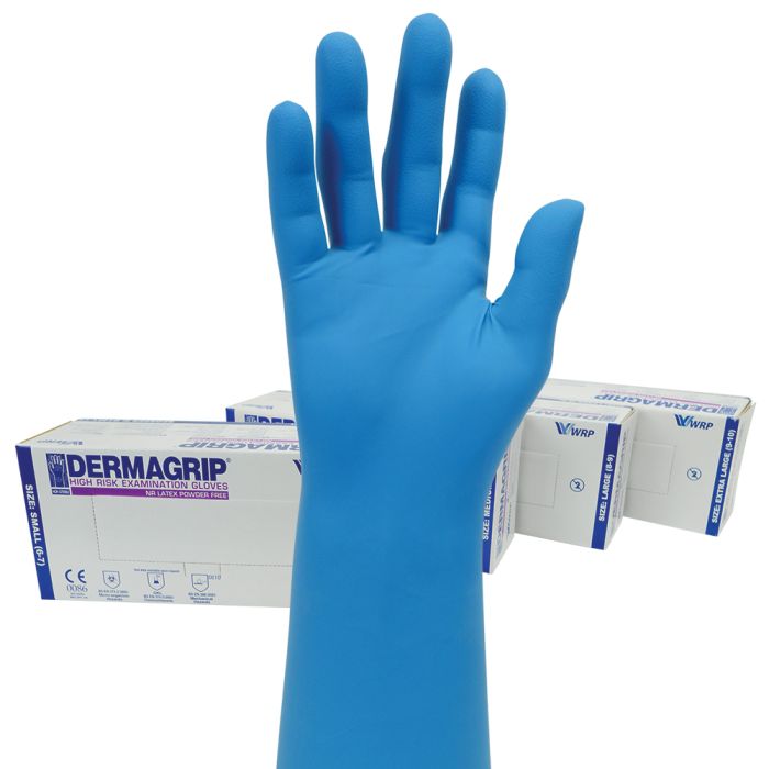 Dermagrip High Risk Powder Free Blue Latex Gloves - Box of 50