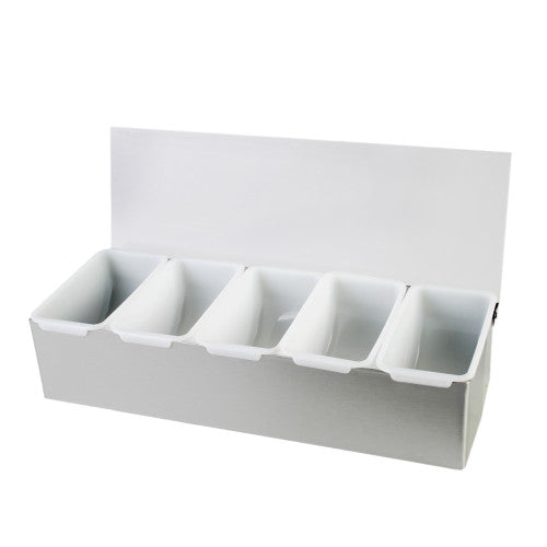 Stainless Steel Condiment Dispenser with 5 Plastic Compartments
