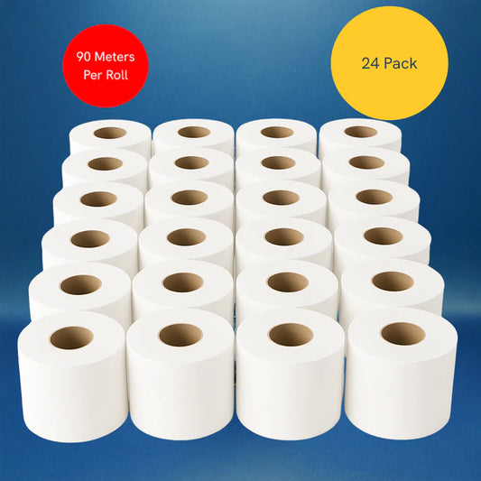 Mini Micro 2-Ply 90m Toilet Rolls | 24 Pack (529 Sheets per Roll)